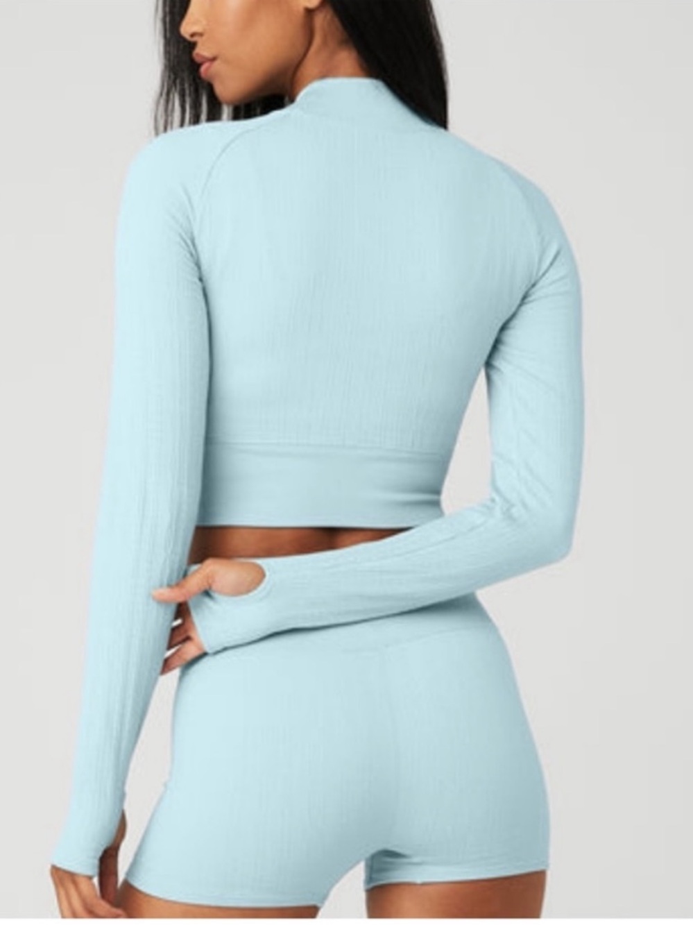 Set!(2) ALO Seamless Cable Knit Crop Top XS & Seamless Shorts XS Chalk Blue